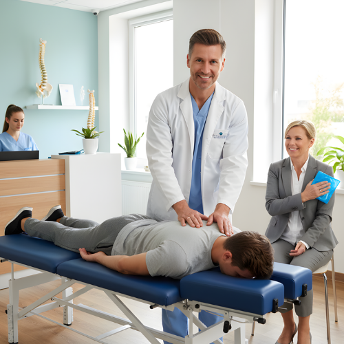 Chiropractor providing back pain adjustment treatment in Midland MI clinic